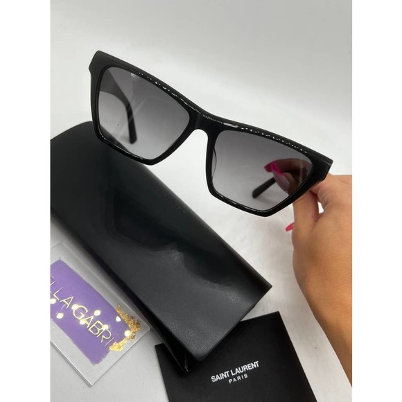 NEW Saint Laurent SL M103 Black Cat Eye Logo Sunglasses - Picture 7 of 9